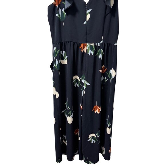 Ann Taylor Factory Womens Size 6 Sleeveless V-Neck Floral Midi Romper Blue/Ruffl - Picture 6 of 12